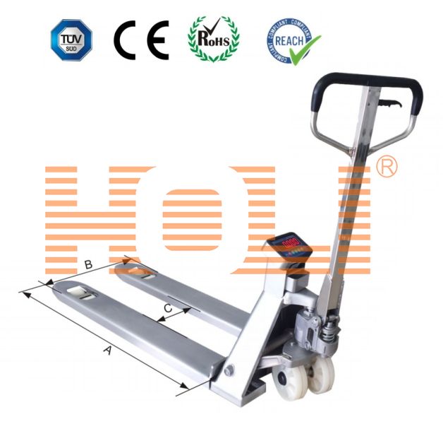 HPS-BSS Full Stainless Steel Hydraulic Pallet Scale for wooden pallet, warehouse logistic, easy pull and stearing, washdown scale with IP68